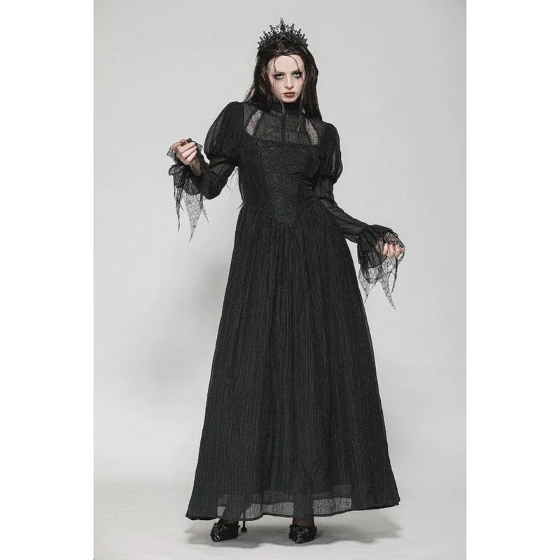 Gothic-Hexenkleid mit Puffärmeln und Spinnennetz-Muster für Damen