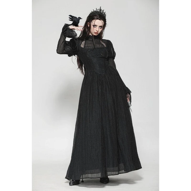 Gothic-Hexenkleid mit Puffärmeln und Spinnennetz-Muster für Damen