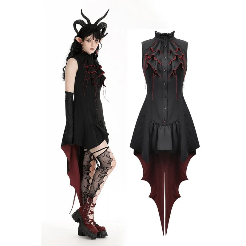 Gothic-Halloween-Frackkleid in Kontrastfarbe für Damen