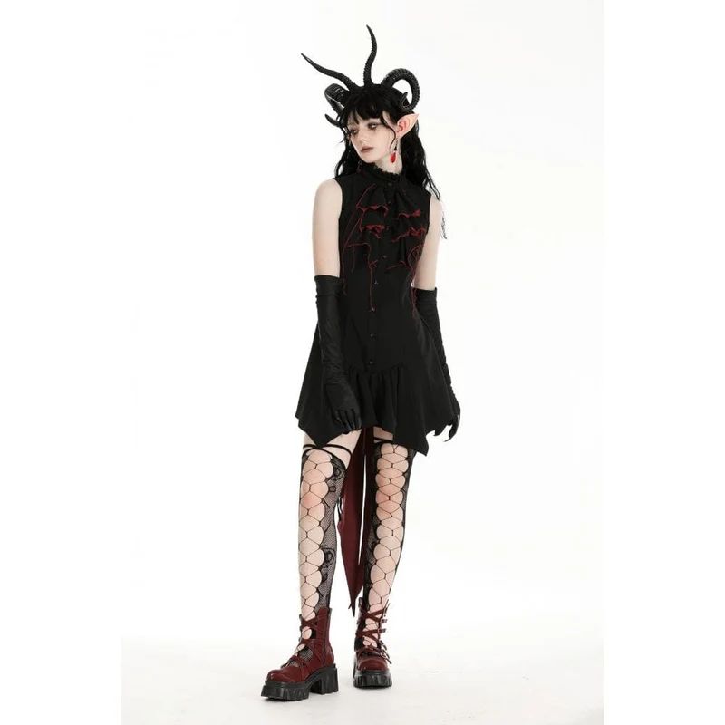 Gothic-Halloween-Frackkleid in Kontrastfarbe für Damen