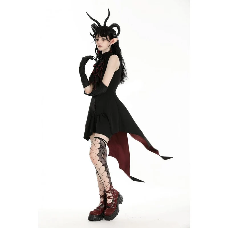 Gothic-Halloween-Frackkleid in Kontrastfarbe für Damen