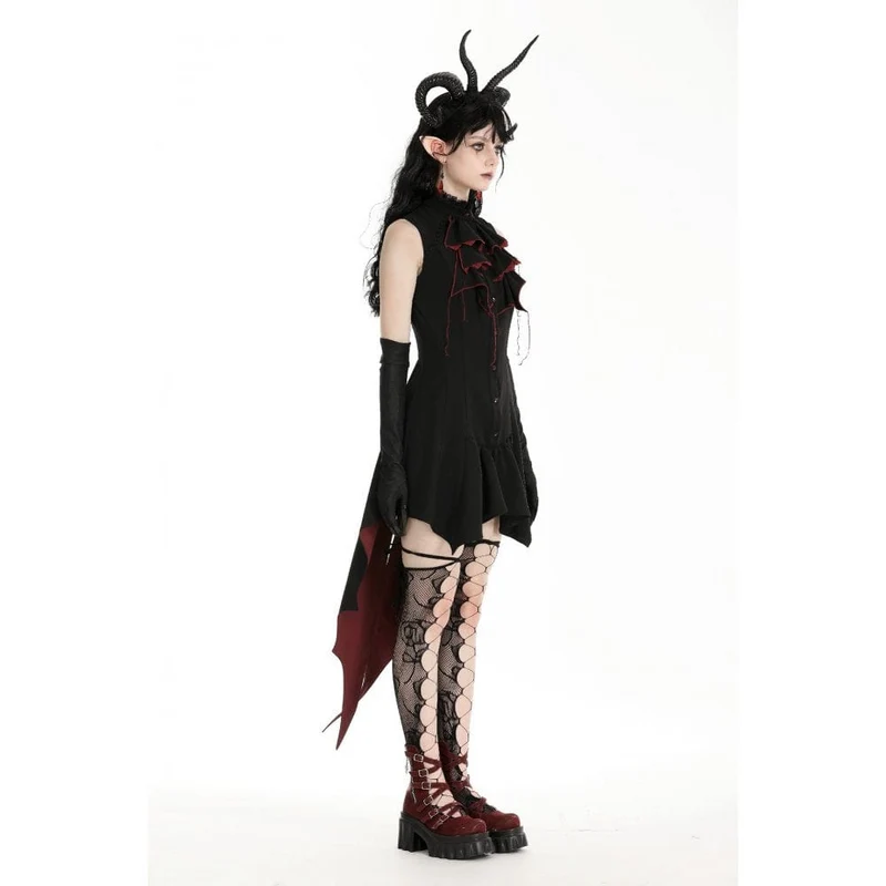 Gothic-Halloween-Frackkleid in Kontrastfarbe für Damen