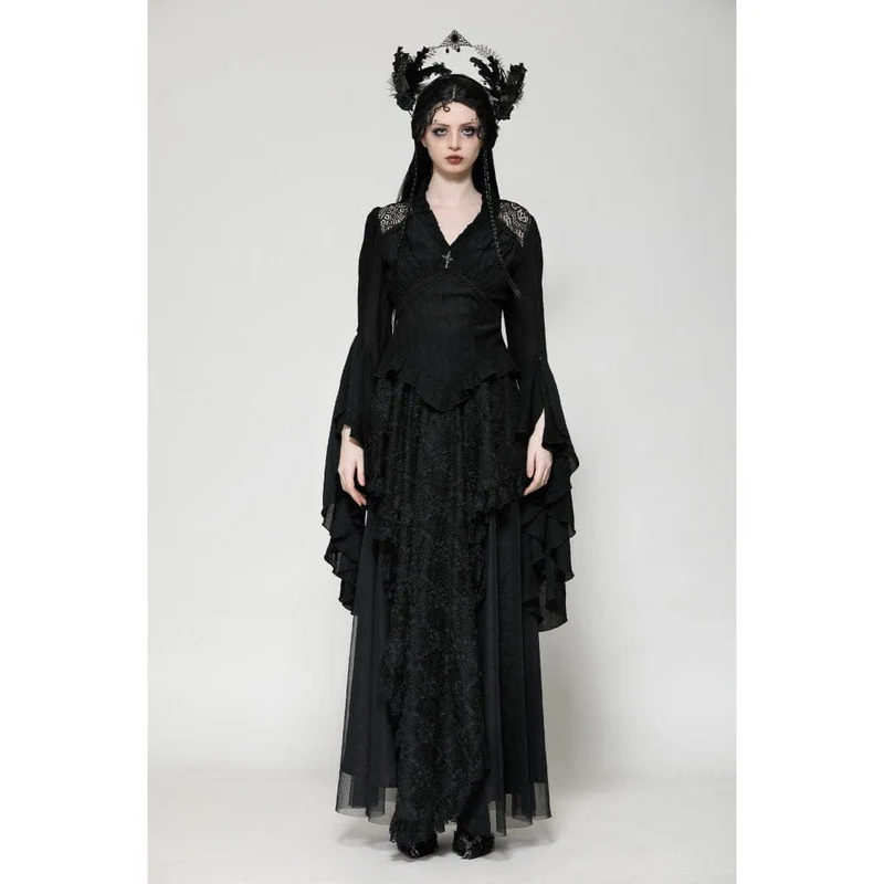 Gothic Plissee-Langarmhemd mit Horn-Muster für Damen