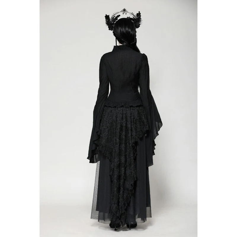 Gothic Plissee-Langarmhemd mit Horn-Muster für Damen