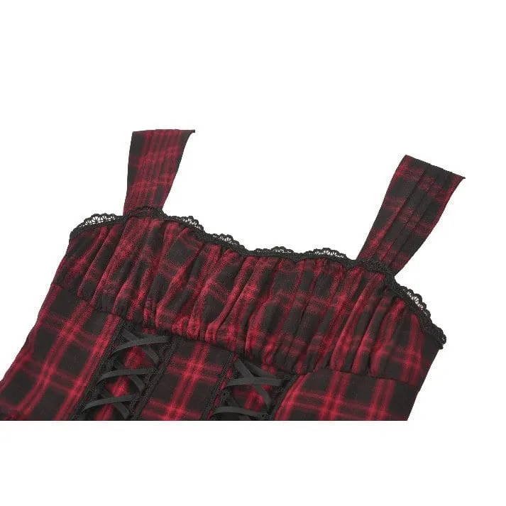 Grunge-Kleid mit Schnürung, Raffungen und Karomuster für Damen, Abschlusskleid