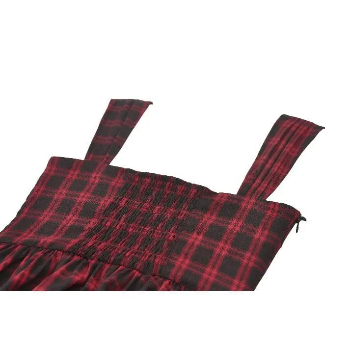 Grunge-Kleid mit Schnürung, Raffungen und Karomuster für Damen, Abschlusskleid
