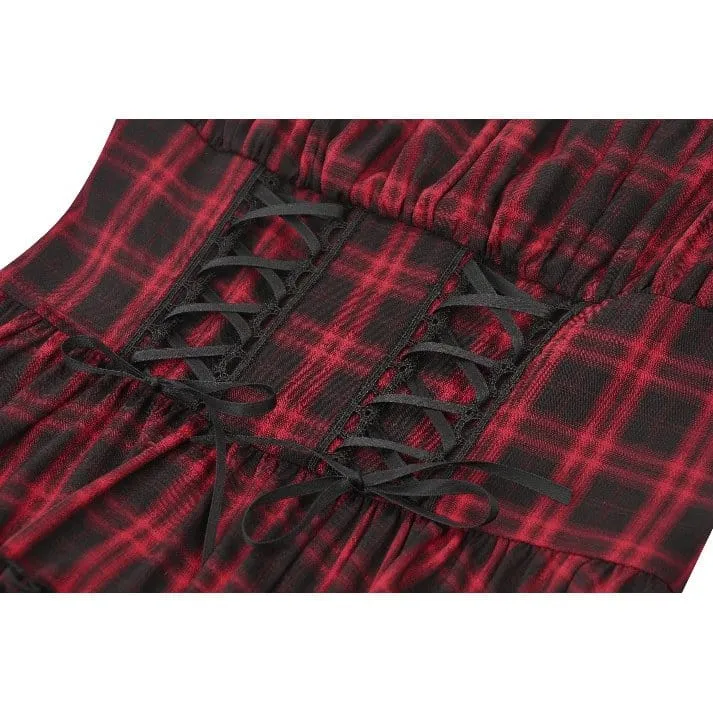 Grunge-Kleid mit Schnürung, Raffungen und Karomuster für Damen, Abschlusskleid