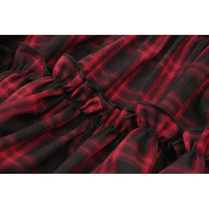 Grunge-Kleid mit Schnürung, Raffungen und Karomuster für Damen, Abschlusskleid
