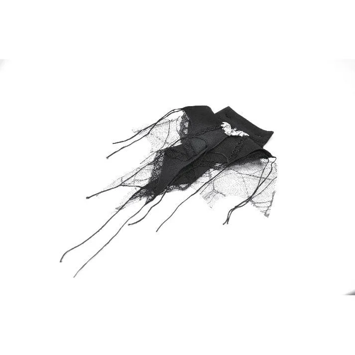 Gothic-Damenbluse mit Nadelstreifen, Puffärmeln und abnehmbarer Fledermaus-Fliege