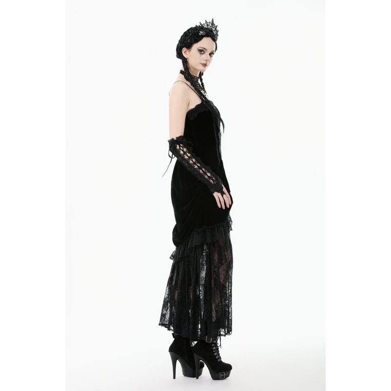 Gothic-Brautkleid für Damen mit besticktem Spitzensaum und Raffungen