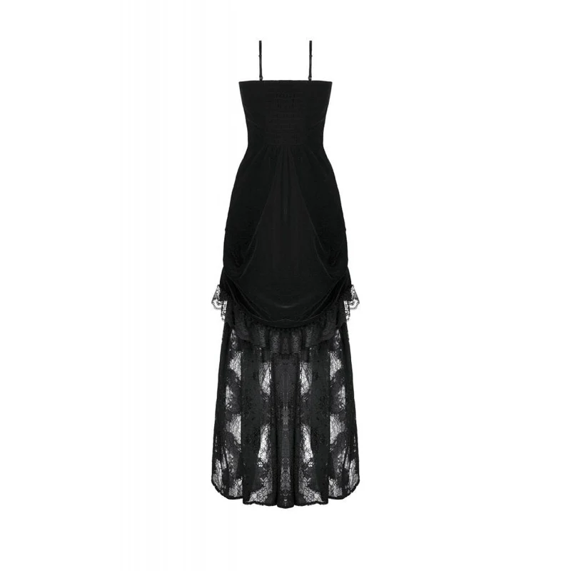 Gothic-Brautkleid für Damen mit besticktem Spitzensaum und Raffungen
