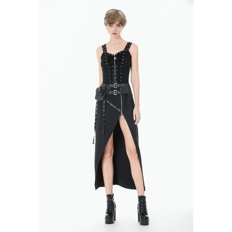 Punk-Tanktop für Damen mit Ösen, Used-Look, Schnürung und Reißverschluss