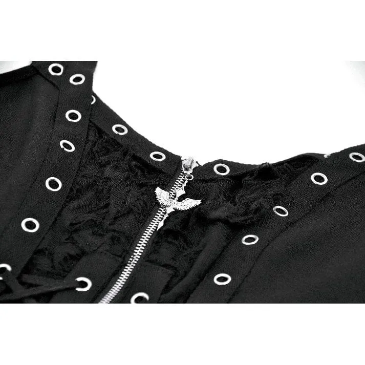 Punk-Tanktop für Damen mit Ösen, Used-Look, Schnürung und Reißverschluss