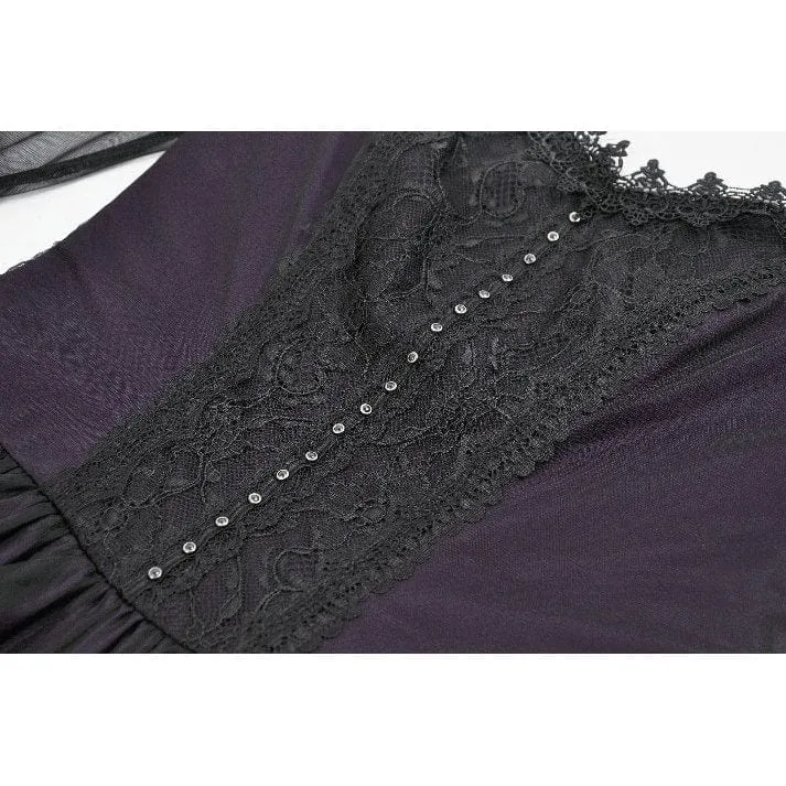 Gothic-Maxikleid für Damen, violett, mit eckigem Kragen und ausgestellten Ärmeln, Hochzeitskleid