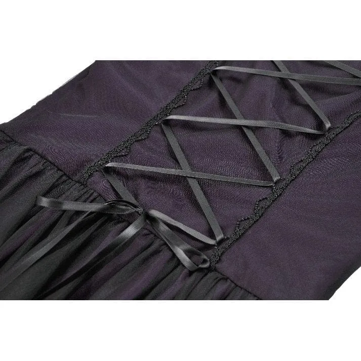 Gothic-Maxikleid für Damen, violett, mit eckigem Kragen und ausgestellten Ärmeln, Hochzeitskleid
