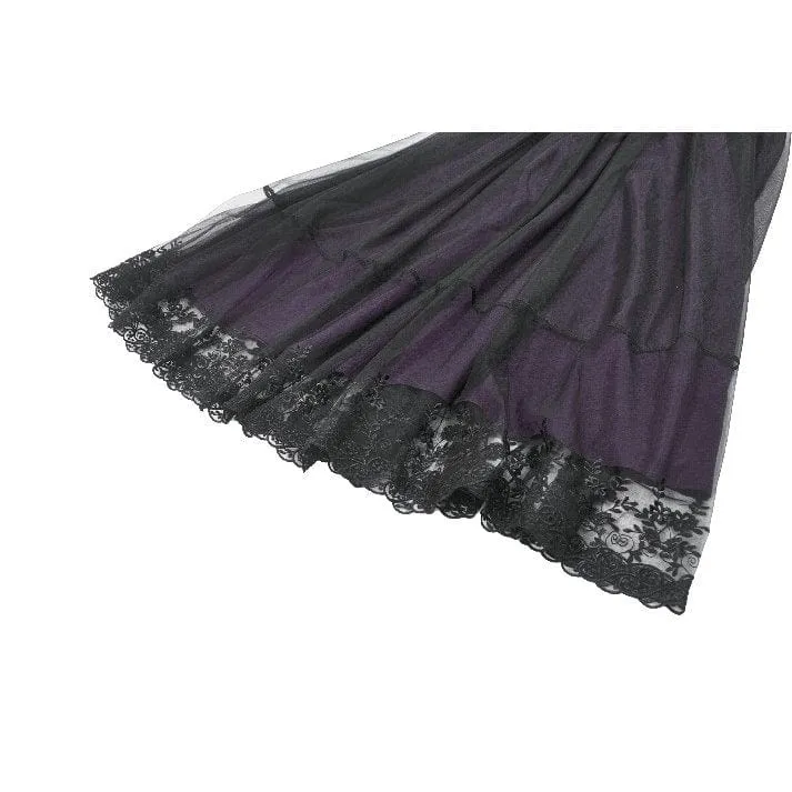 Gothic-Maxikleid für Damen, violett, mit eckigem Kragen und ausgestellten Ärmeln, Hochzeitskleid