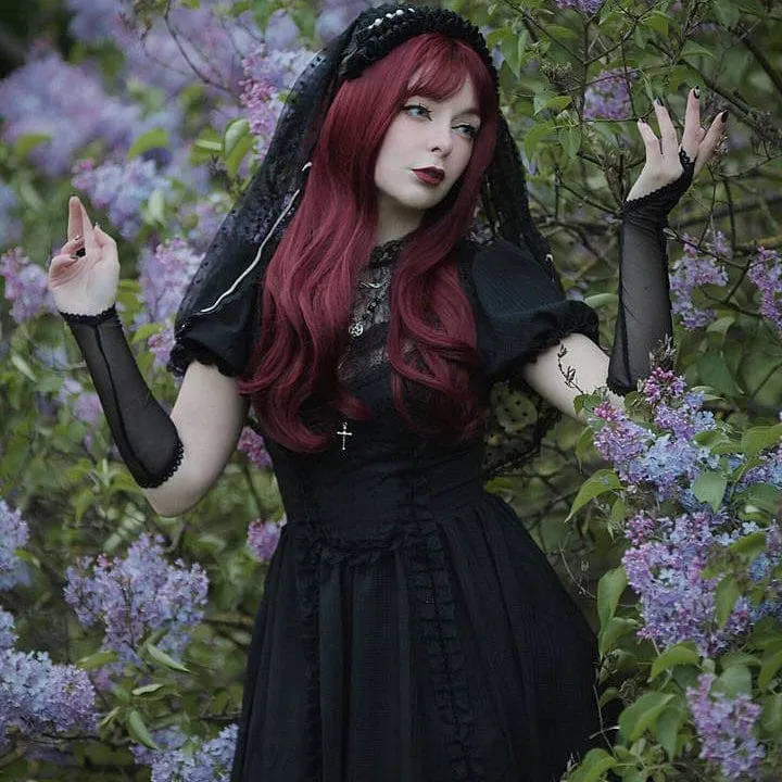 Damen Gothic Lolita Puffärmel Spitzenpuppenkleid