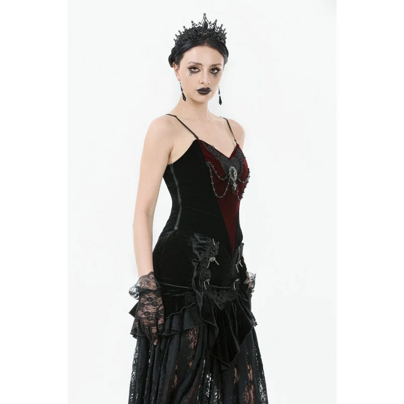 Gothic-Überbrustkorsett aus Samt mit Metallkette in Kontrastfarbe für Damen