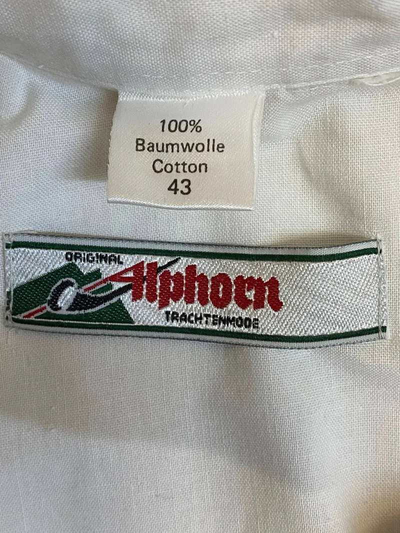 Vintage Trachtenhemd Herren weiß Stickerei Größe 43