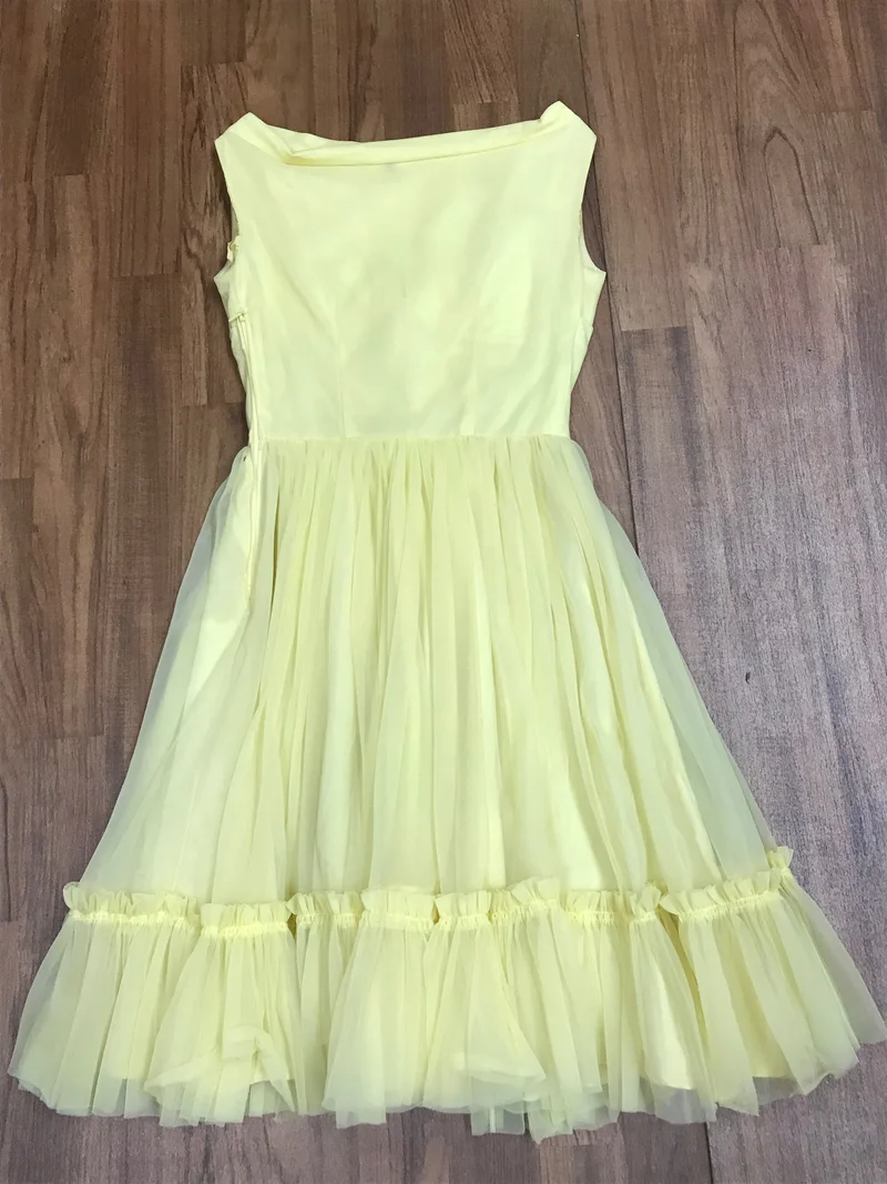Vintage 1950er Tageskleid Gelb Gr. 32