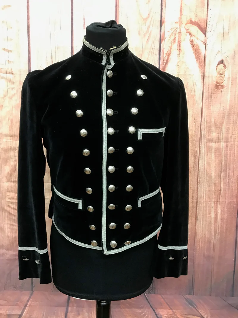Antike Uniformjacke Samtjacke Dreireiher ca. Gr.44 Schwarzer Samt