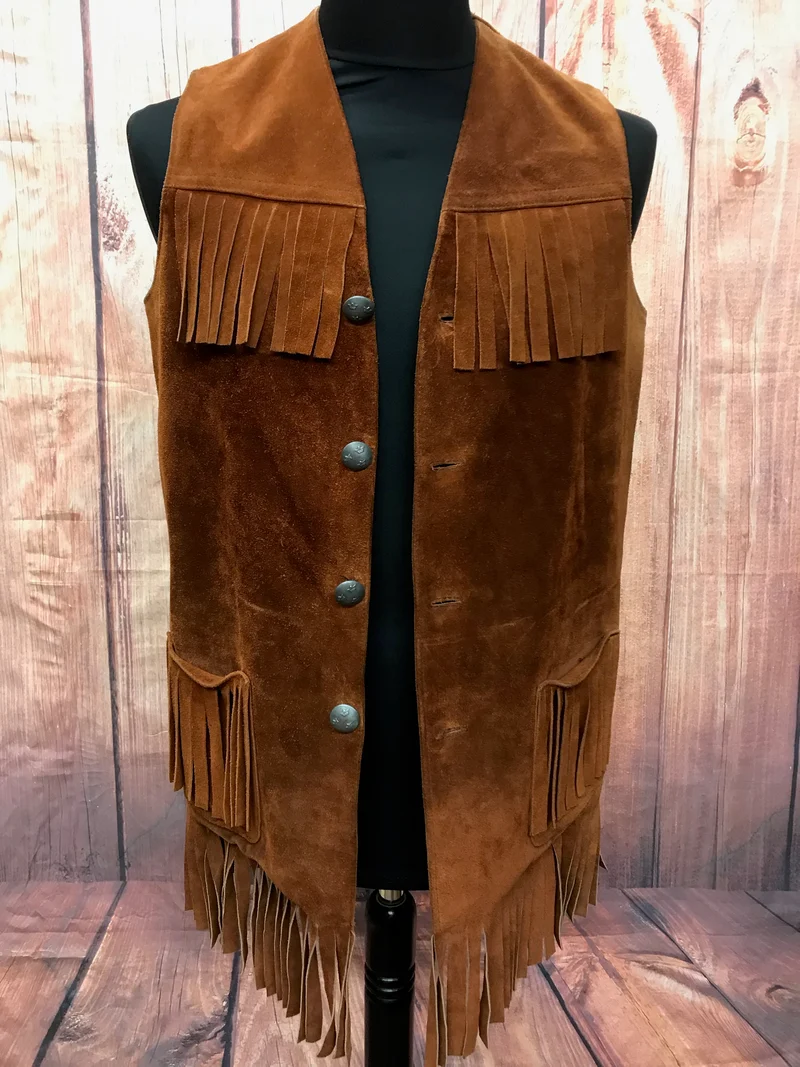 Herren Lederweste Fransenweste Vintage