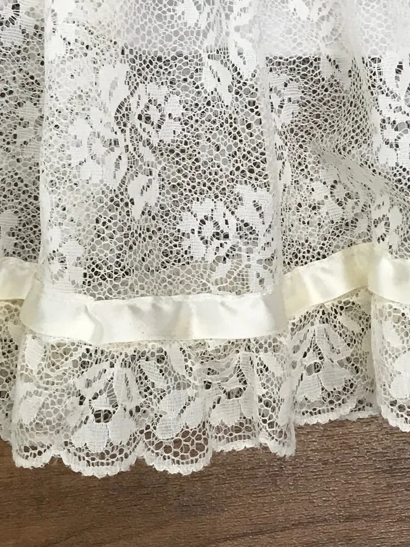 Vintage 70er Jahre Maxikleid Spitze creme Gr. 36