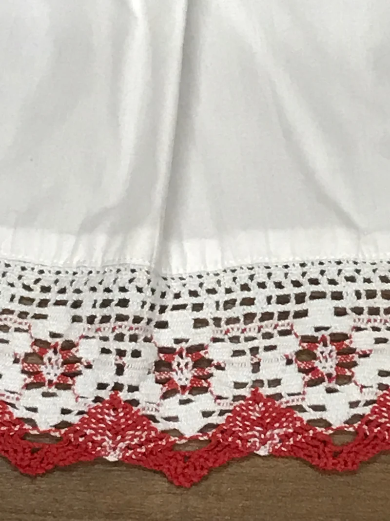 Vintage Dirndlschürze weiß rot Spitze – Trachten Schürze Baumwolle Gr. 34