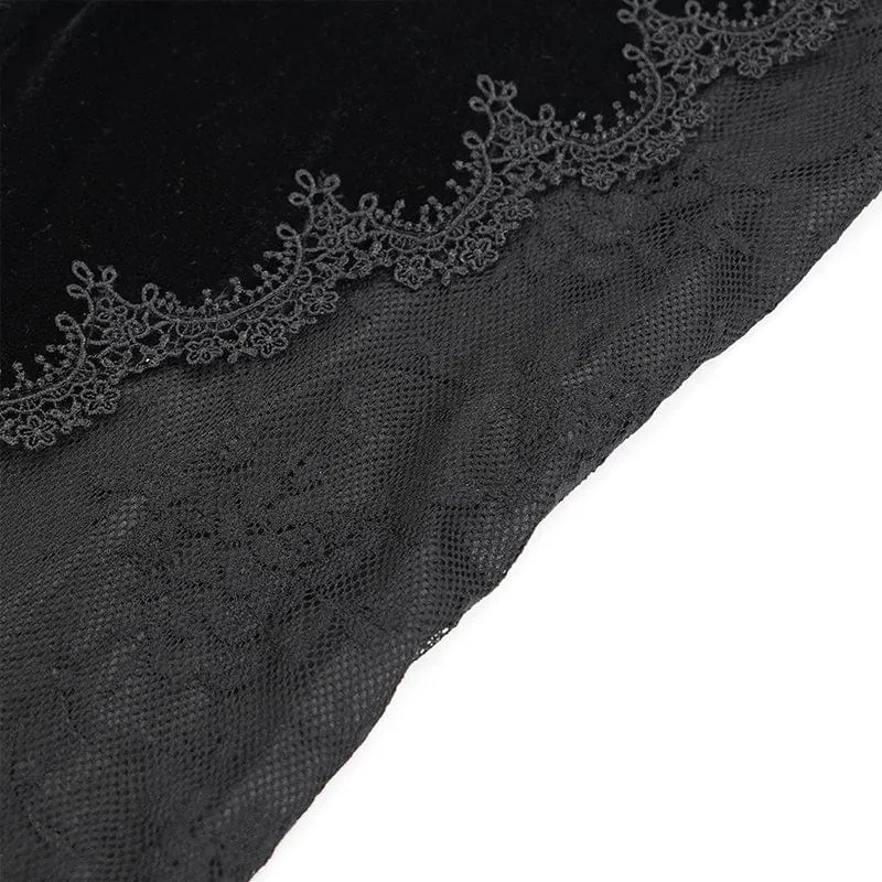 Damen Gothic Blumen bestickte Samt Splice Lace Schlaghose Schwarz