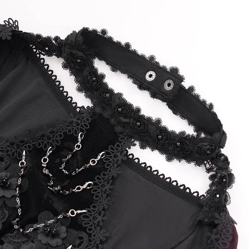 Gothic-Samtbluse mit Cut-outs und ausgestellten Ärmeln für Damen in Rot