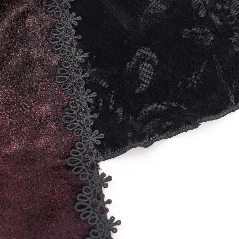 Gothic-Samtbluse mit Cut-outs und ausgestellten Ärmeln für Damen in Rot