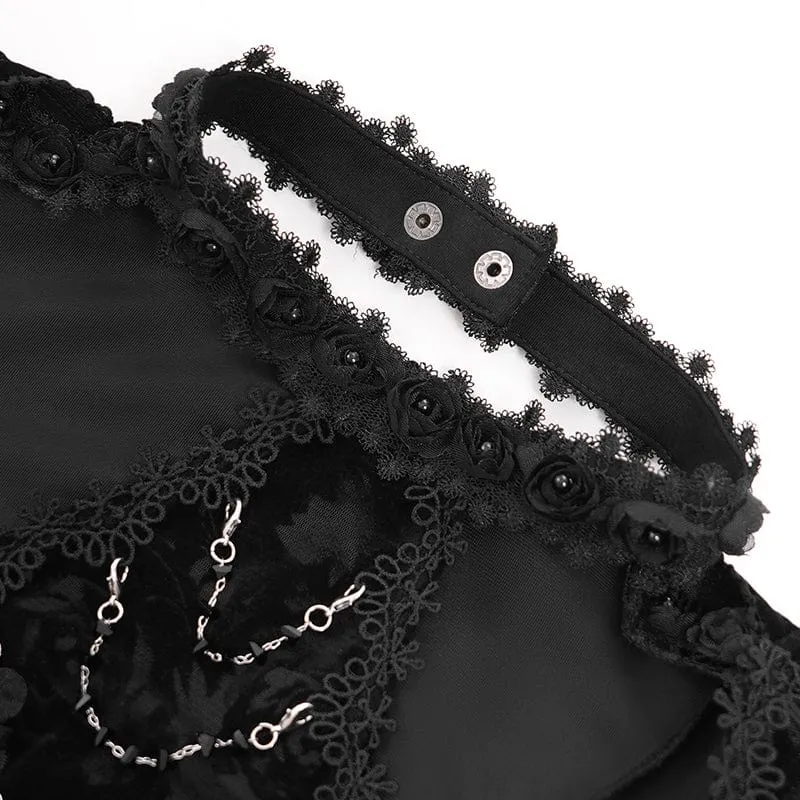 Gothic-Samtbluse mit Cut-outs und ausgestellten Ärmeln für Damen in Schwarz