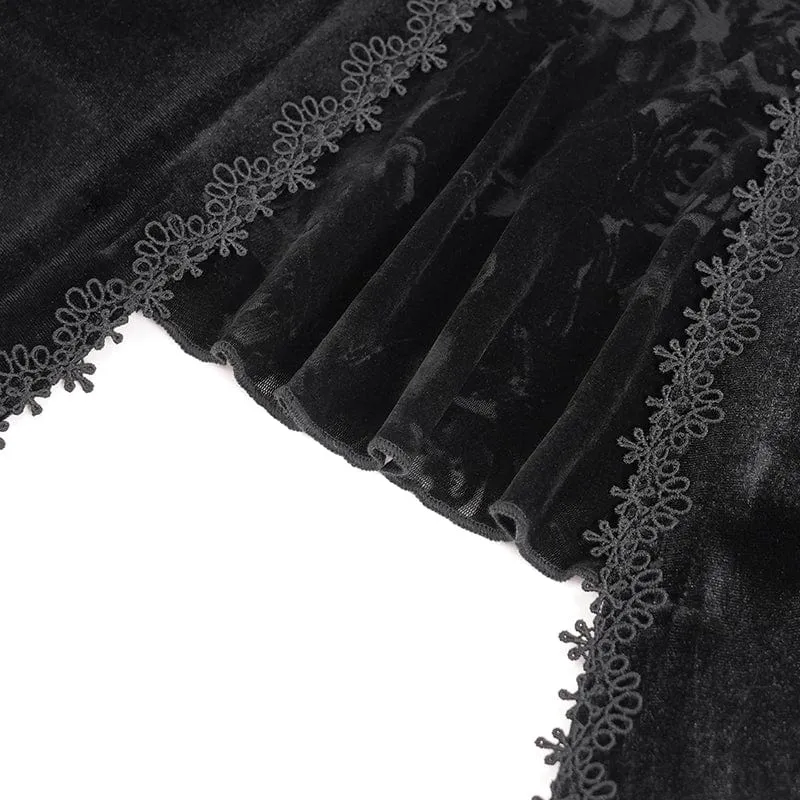 Gothic-Samtbluse mit Cut-outs und ausgestellten Ärmeln für Damen in Schwarz