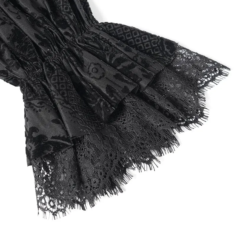 Gothic Off-Shoulder Rüschen Samt Shirt für Damen Schwarz