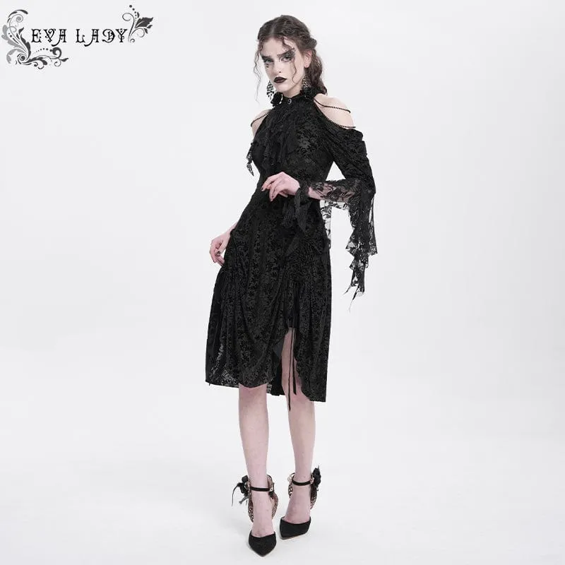 Gothic-Partykleid aus Samt mit schulterfreiem Kordelzug für Damen