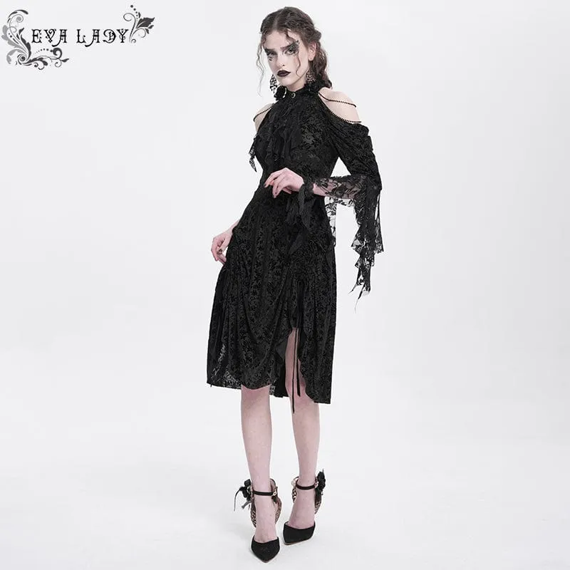Gothic-Partykleid aus Samt mit schulterfreiem Kordelzug für Damen