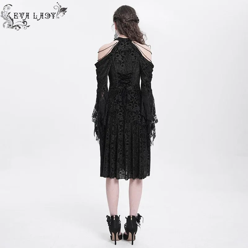 Gothic-Partykleid aus Samt mit schulterfreiem Kordelzug für Damen