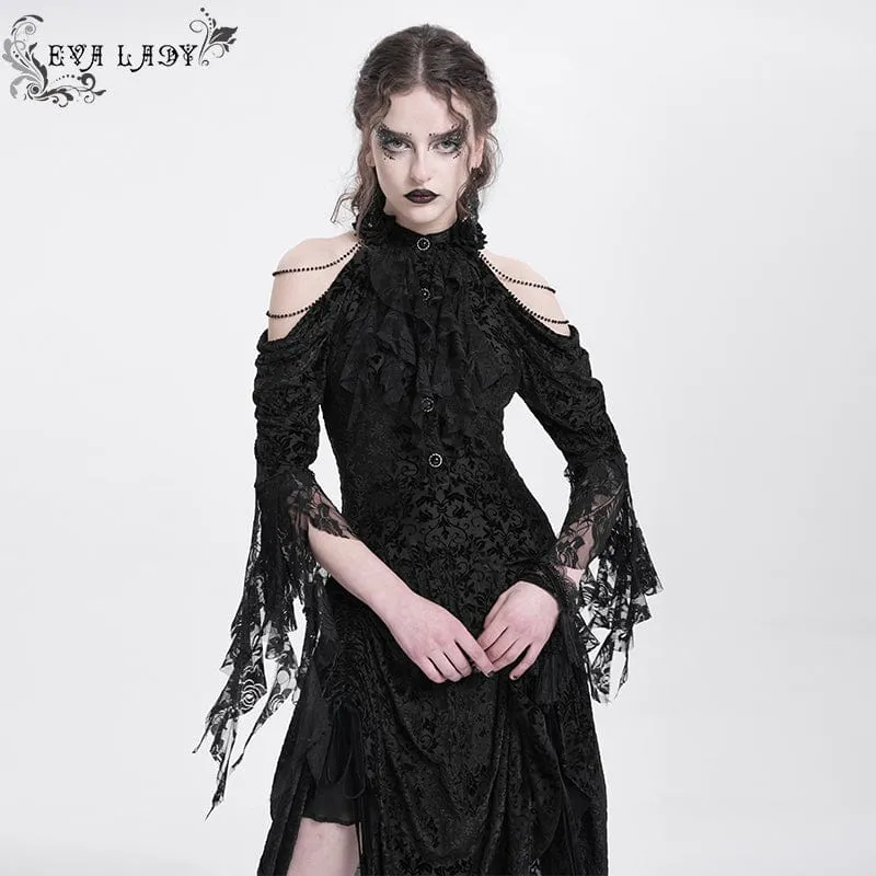 Gothic-Partykleid aus Samt mit schulterfreiem Kordelzug für Damen