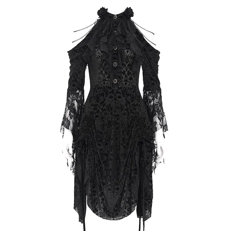Gothic-Partykleid aus Samt mit schulterfreiem Kordelzug für Damen