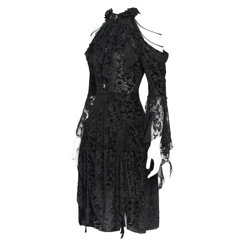 Gothic-Partykleid aus Samt mit schulterfreiem Kordelzug für Damen
