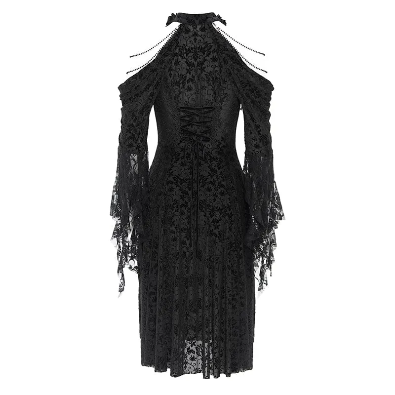 Gothic-Partykleid aus Samt mit schulterfreiem Kordelzug für Damen