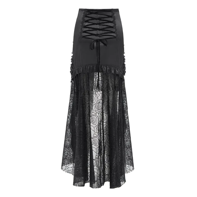 Gothic Rose Mesh Splice High/Low-Rock für Damen