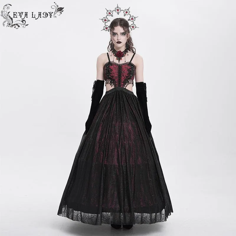 Rotes, gotisches Partykleid mit Cut-outs, Blumenstickerei und Brautkleid