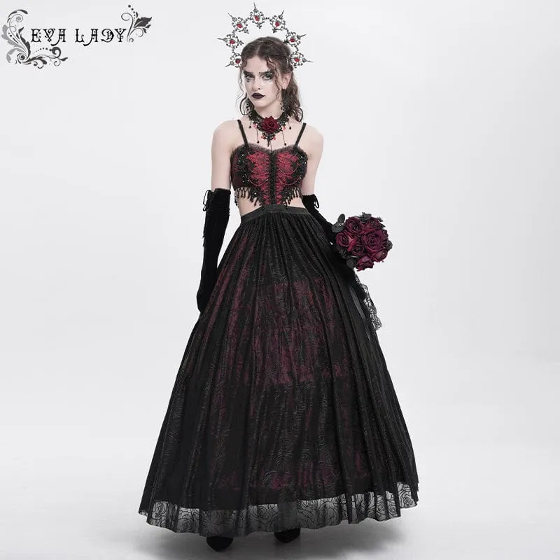 Rotes, gotisches Partykleid mit Cut-outs, Blumenstickerei und Brautkleid