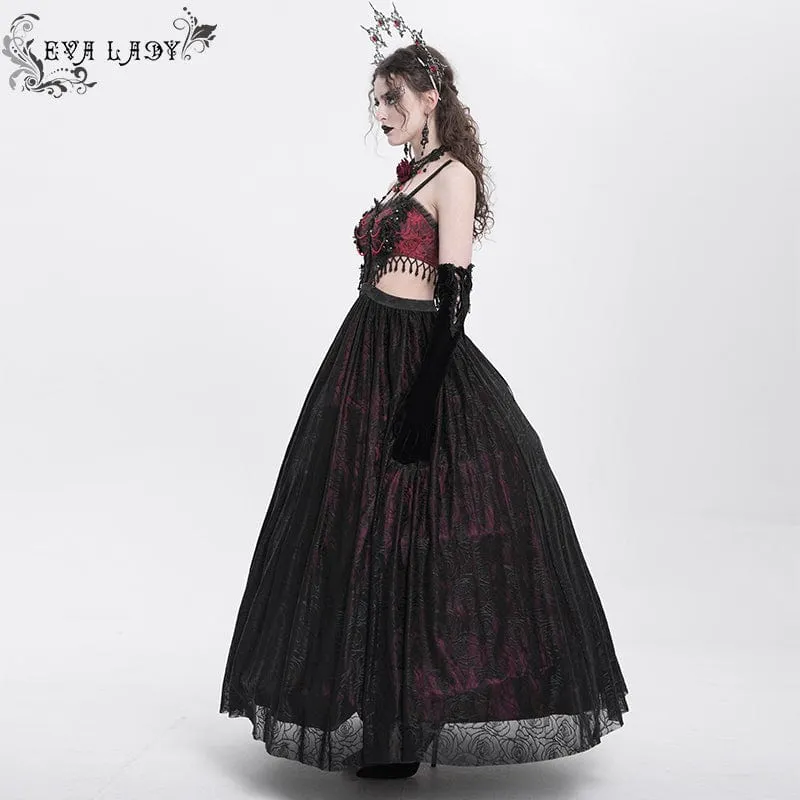 Rotes, gotisches Partykleid mit Cut-outs, Blumenstickerei und Brautkleid