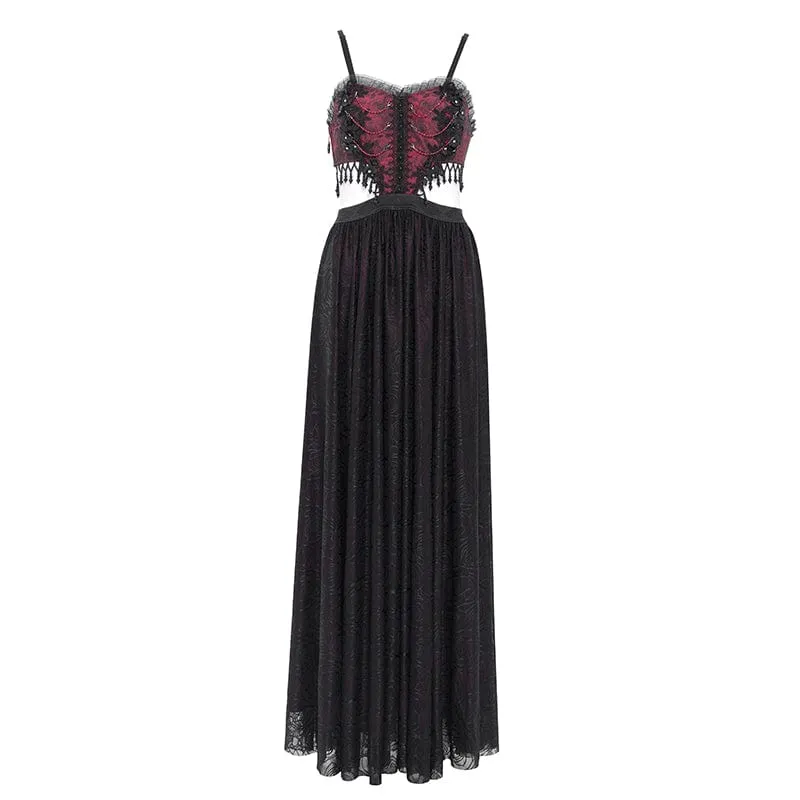 Rotes, gotisches Partykleid mit Cut-outs, Blumenstickerei und Brautkleid