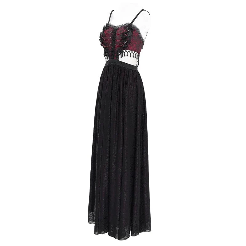 Rotes, gotisches Partykleid mit Cut-outs, Blumenstickerei und Brautkleid