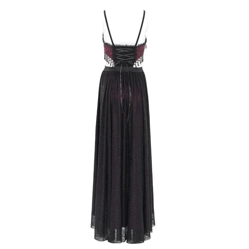 Rotes, gotisches Partykleid mit Cut-outs, Blumenstickerei und Brautkleid