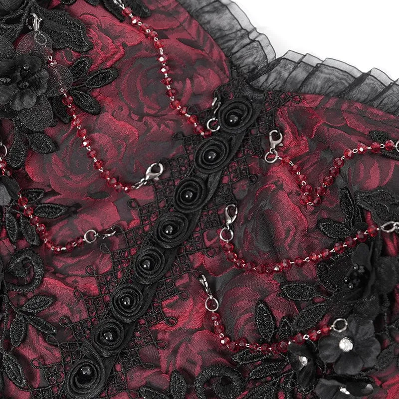 Rotes, gotisches Partykleid mit Cut-outs, Blumenstickerei und Brautkleid