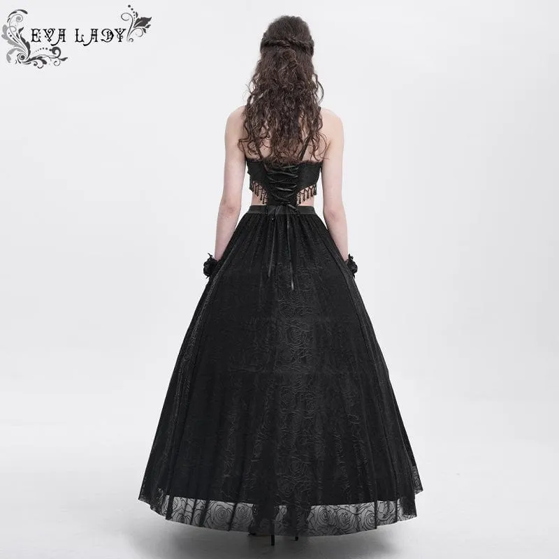 Schwarzes, gotisches Partykleid mit Cut-outs und Blumenstickerei für Damen – perfekt für Hochzeiten